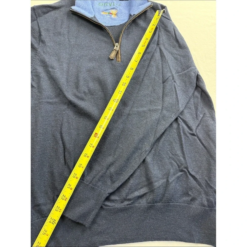 Orvis‎ Men's Grey and Light Blue Quarter Zip Knit Pullover Sweater Size M